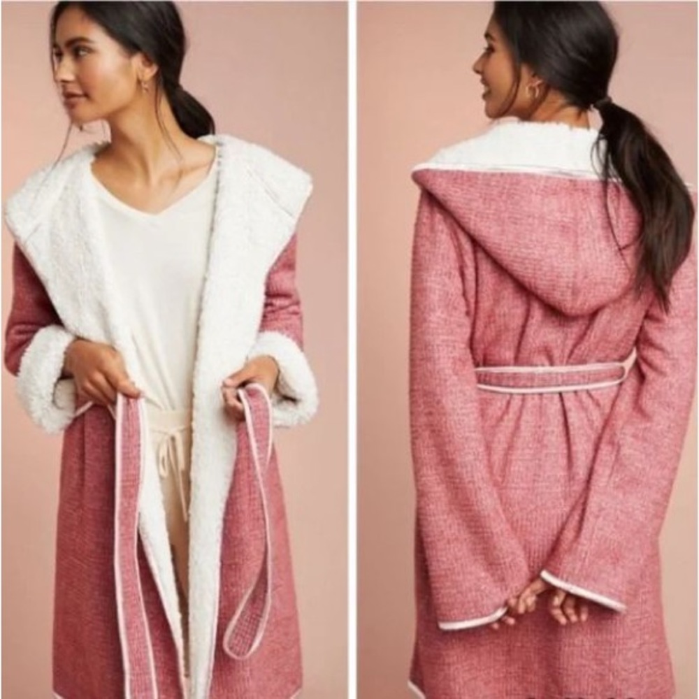 Anthropologie Pure + Good Soft Hooded Robe in Red